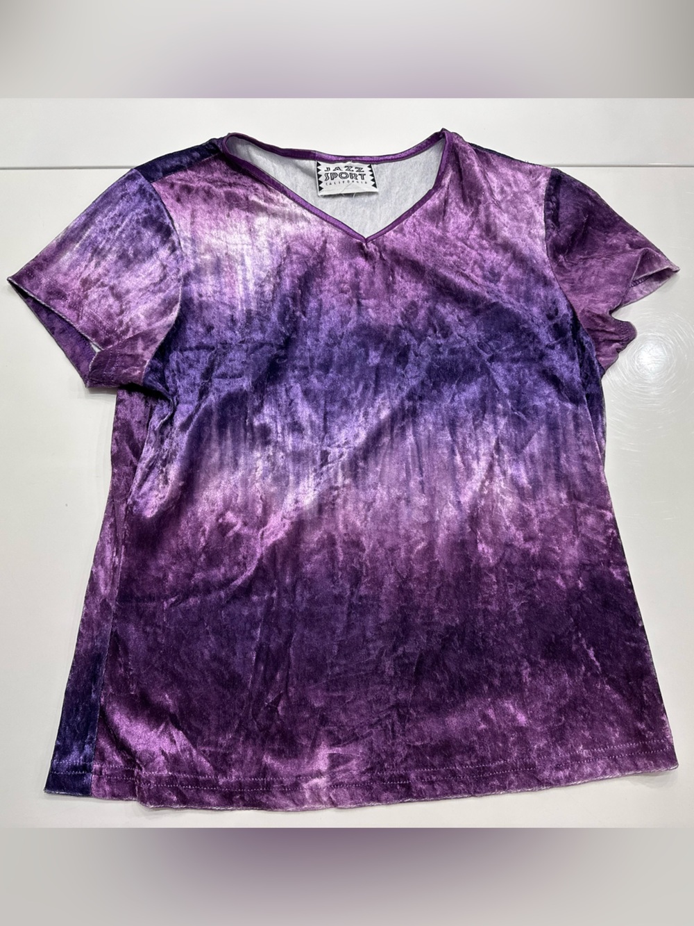 Vintage 90s Jazz Sport Purple Crushed Velvet V Neck Top 18x21.5 Fits Like Large